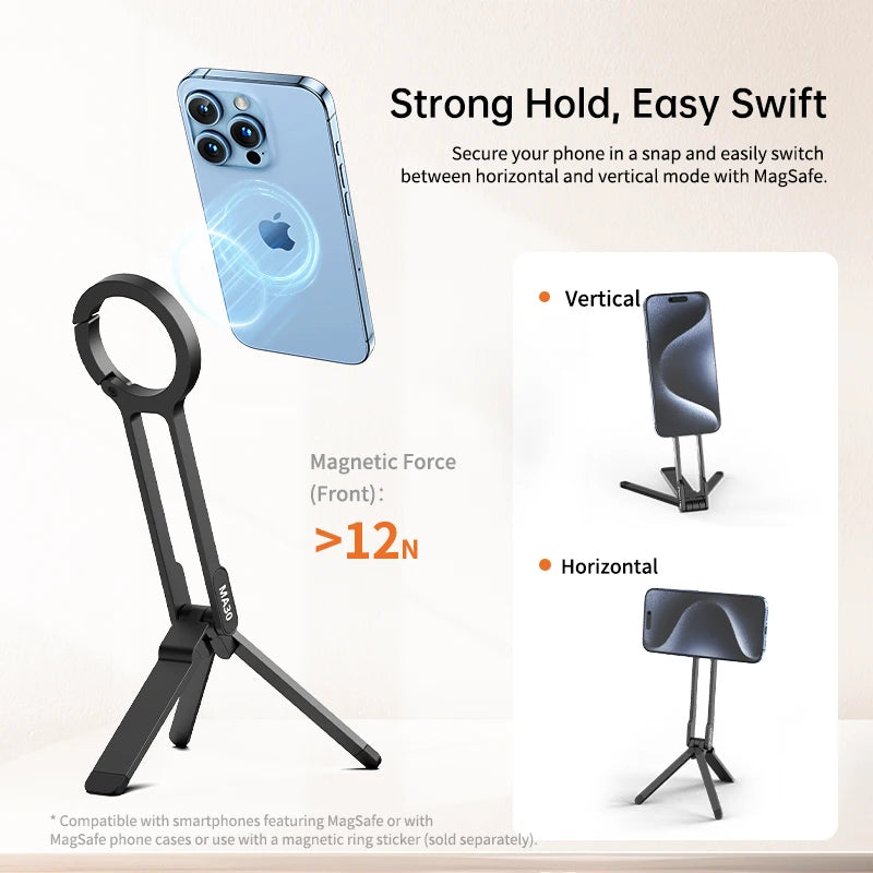MA30 Magsafe Phone Tripod Dual-Sided Magnetic Phone Holder Phone Stand for Iphone 16 15 Outdoor Travel Vlog Livestreaming