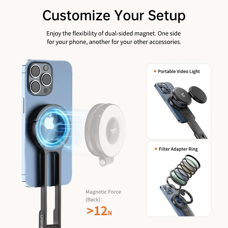MA30 Magsafe Phone Tripod Dual-Sided Magnetic Phone Holder Phone Stand for Iphone 16 15 Outdoor Travel Vlog Livestreaming