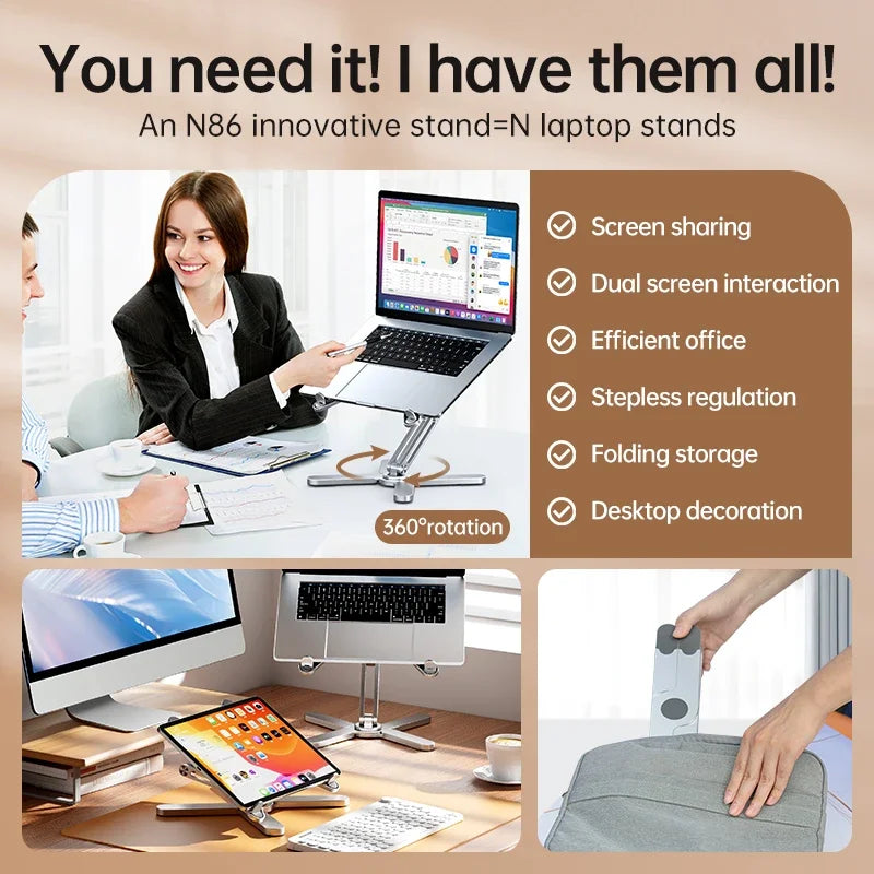 Laptop Stand with 360 Rotating Base, Computer Notebook Laptop Riser Metal Holder for Desk Collaborative Work, Fits All Macbook