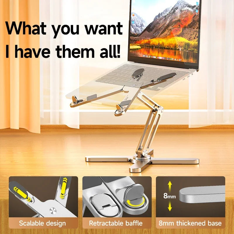Laptop Stand with 360 Rotating Base, Computer Notebook Laptop Riser Metal Holder for Desk Collaborative Work, Fits All Macbook